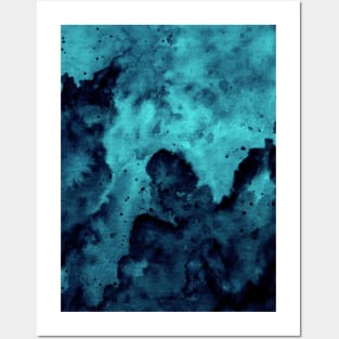 Turquoise blue abstract watercolor Posters and Art